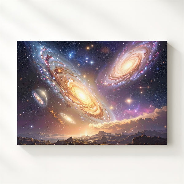 Stephan’s Quintet Canvas – Interacting Galaxies in Blush, Gold & White - Gifitto