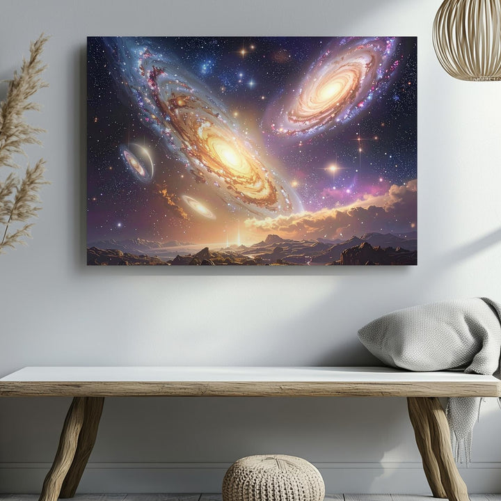 Stephan’s Quintet Canvas – Interacting Galaxies in Blush, Gold & White - Gifitto