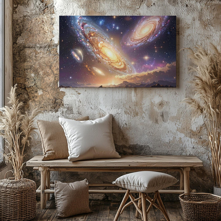 Stephan’s Quintet Canvas – Interacting Galaxies in Blush, Gold & White - Gifitto