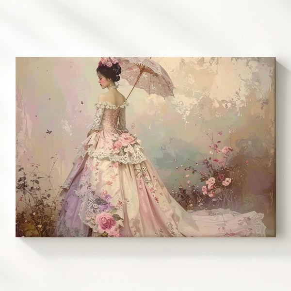Victorian Elegance Canvas – Romantic Vintage Woman with Floral Parasol Art - Gifitto