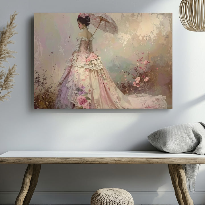 Victorian Elegance Canvas – Romantic Vintage Woman with Floral Parasol Art - Gifitto