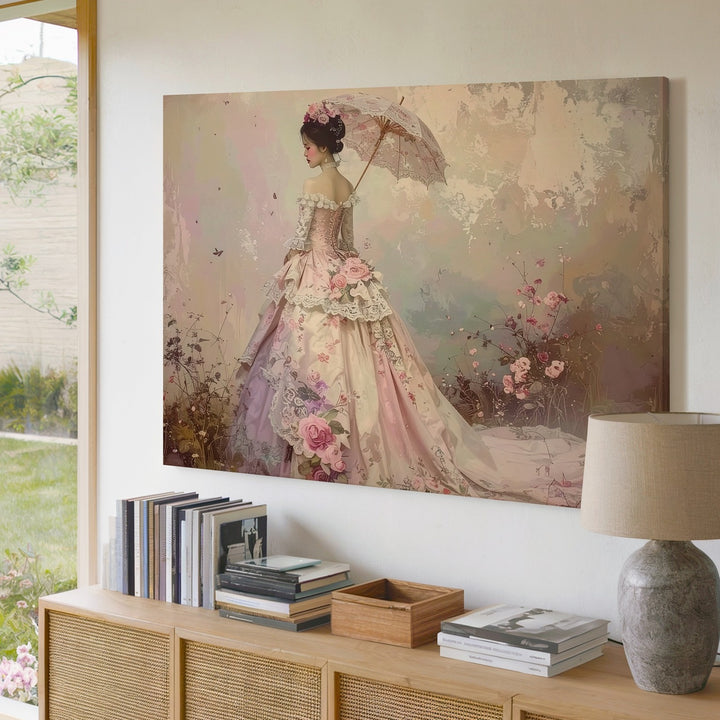 Victorian Elegance Canvas – Romantic Vintage Woman with Floral Parasol Art - Gifitto