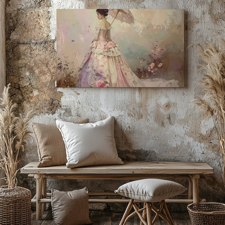 Victorian Elegance Canvas – Romantic Vintage Woman with Floral Parasol Art - Gifitto