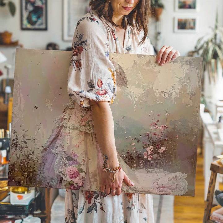 Victorian Elegance Canvas – Romantic Vintage Woman with Floral Parasol Art - Gifitto