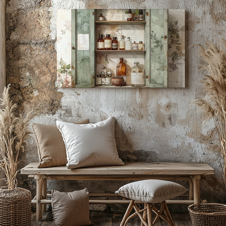 Vintage Apothecary Cabinet Canvas – Rustic Herbalist Interior Art - Gifitto