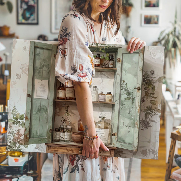 Vintage Apothecary Cabinet Canvas – Rustic Herbalist Interior Art - Gifitto