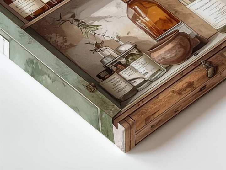 Vintage Apothecary Cabinet Canvas – Rustic Herbalist Interior Art - Gifitto