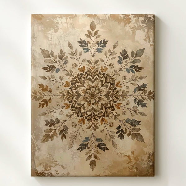 Vintage Floral Snowflake Canvas – Botanical Winter Design in Earthy Tones