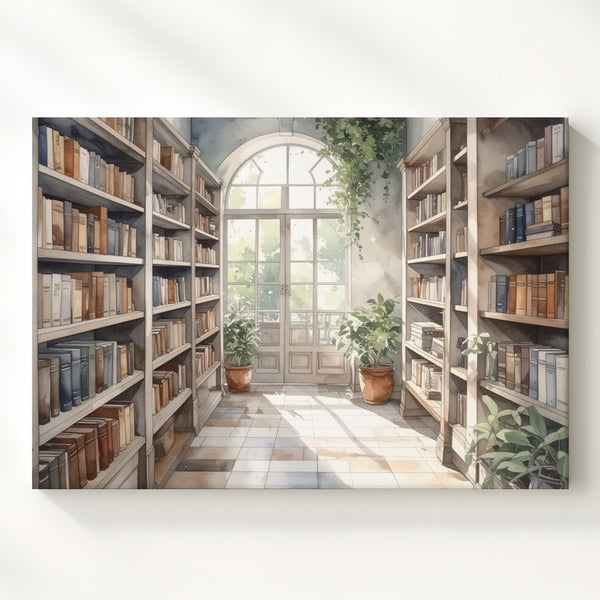 Sunlit Library Room Canvas – Vintage-Inspired Cozy Reading Space Art - Gifitto