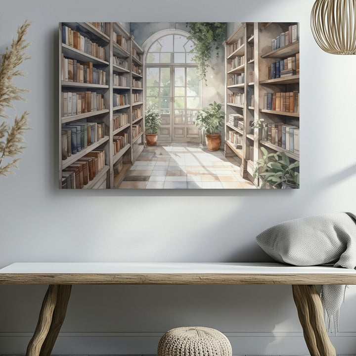 Sunlit Library Room Canvas – Vintage-Inspired Cozy Reading Space Art - Gifitto
