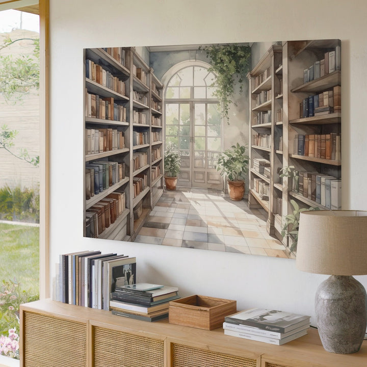 Sunlit Library Room Canvas – Vintage-Inspired Cozy Reading Space Art - Gifitto