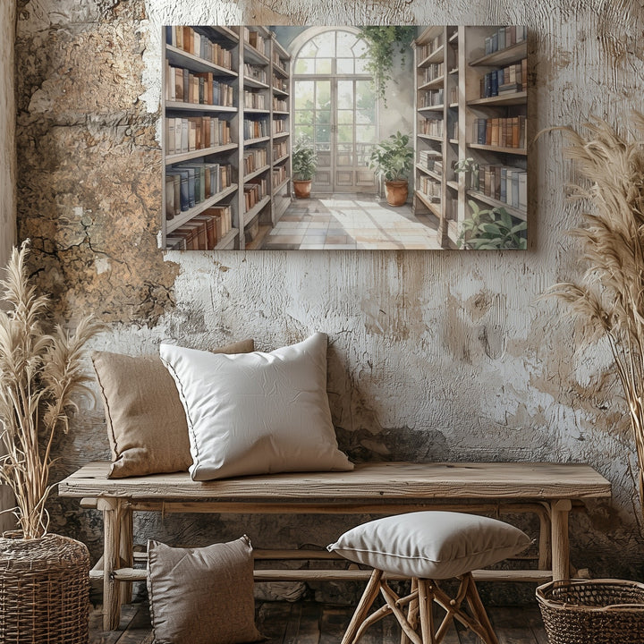 Sunlit Library Room Canvas – Vintage-Inspired Cozy Reading Space Art - Gifitto