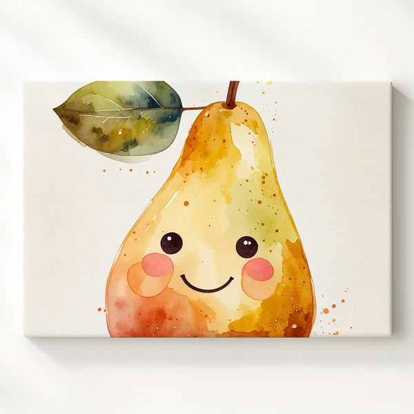 Whimsical Pear Canvas – Cute Watercolor Fruit Art - Gifitto