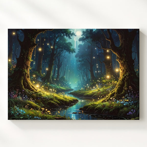 Magical Forest Glow Canvas – Fantasy Nightscape with Bioluminescent Lights - Gifitto