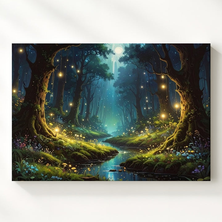 Magical Forest Glow Canvas – Fantasy Nightscape with Bioluminescent Lights - Gifitto