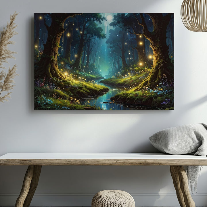 Magical Forest Glow Canvas – Fantasy Nightscape with Bioluminescent Lights - Gifitto