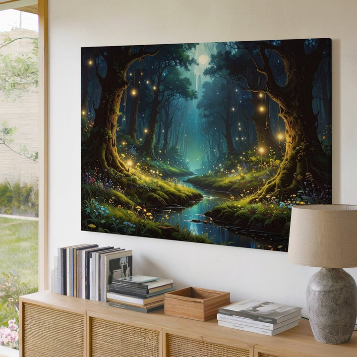 Magical Forest Glow Canvas – Fantasy Nightscape with Bioluminescent Lights - Gifitto