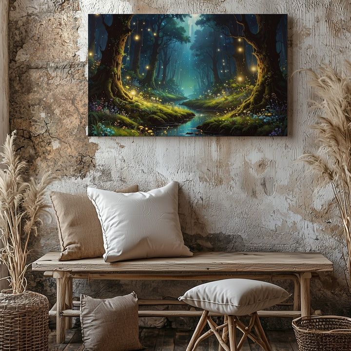 Magical Forest Glow Canvas – Fantasy Nightscape with Bioluminescent Lights - Gifitto