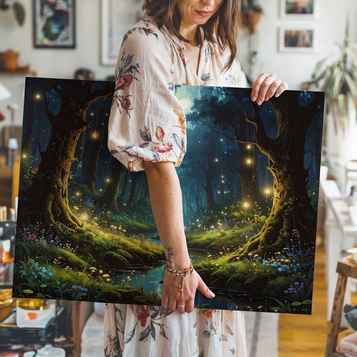 Magical Forest Glow Canvas – Fantasy Nightscape with Bioluminescent Lights - Gifitto