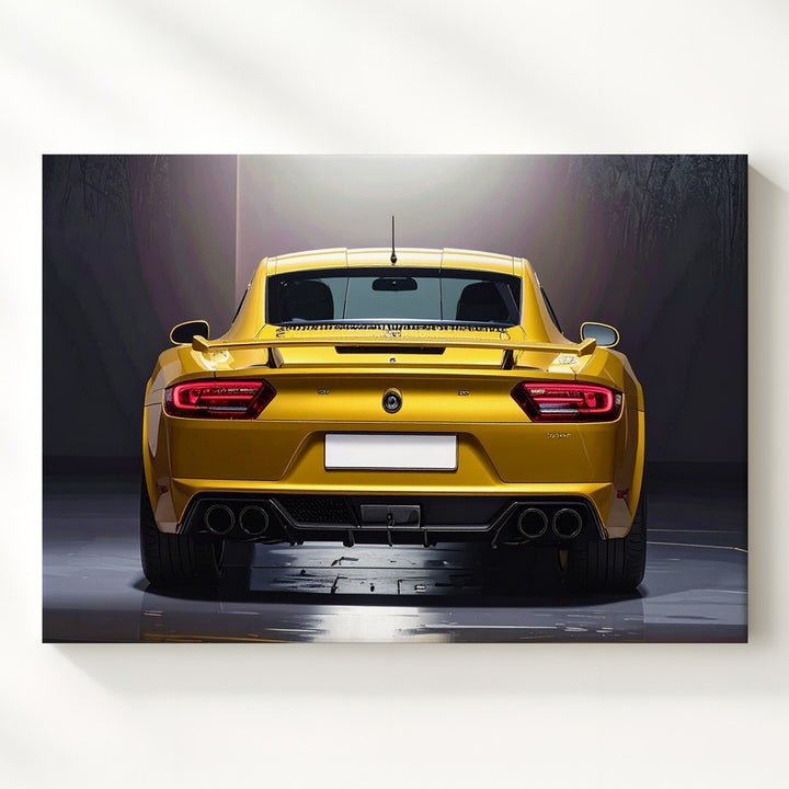 Metallic Yellow Porsche Rear Canvas – High-Contrast Sports Car Art - Gifitto