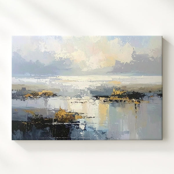 Misty Horizon Canvas – Serene Abstract Landscape in Soft Blues and Grays - Gifitto
