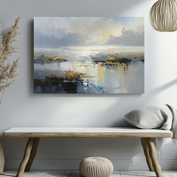Misty Horizon Canvas – Serene Abstract Landscape in Soft Blues and Grays - Gifitto