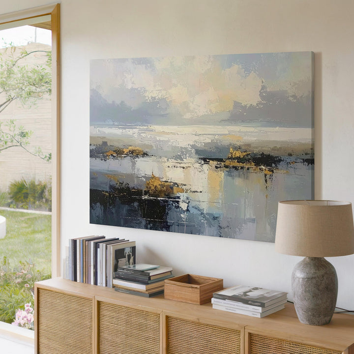 Misty Horizon Canvas – Serene Abstract Landscape in Soft Blues and Grays - Gifitto
