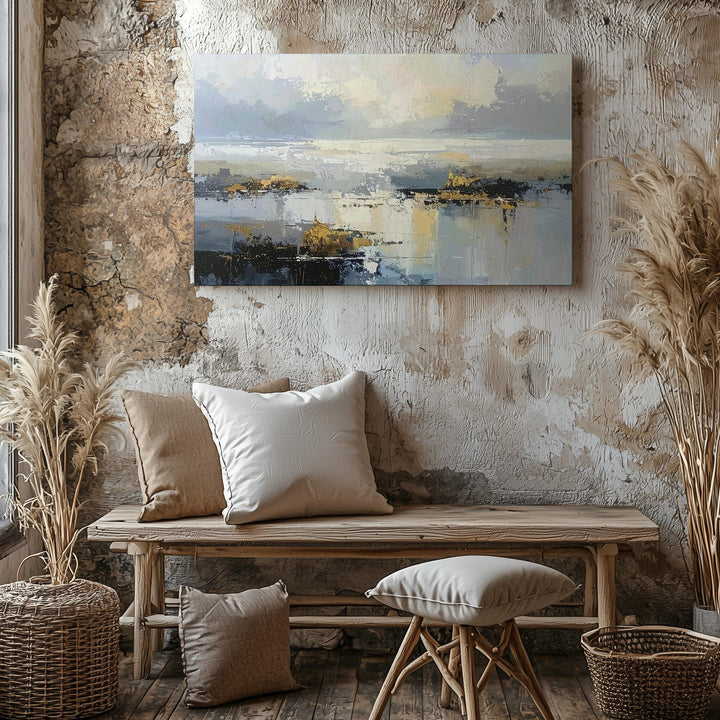 Misty Horizon Canvas – Serene Abstract Landscape in Soft Blues and Grays - Gifitto