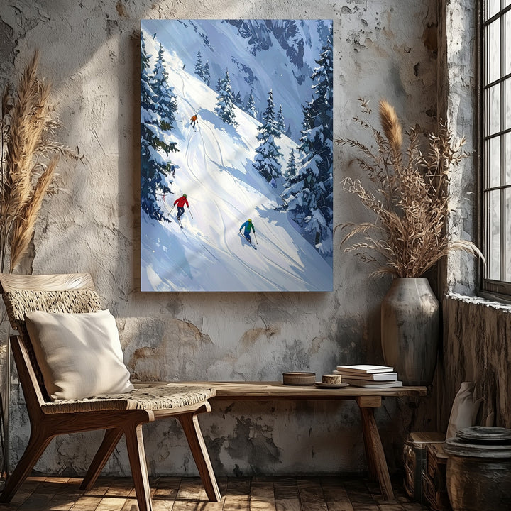 Alpine Ski Adventure Canvas – Stylized Winter Sports Scene - Gifitto