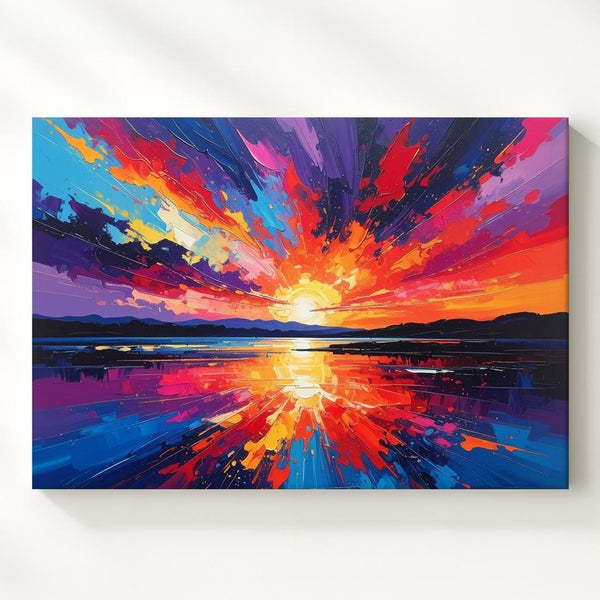 Fiery Sunset Reflection Canvas – Abstract Impressionist Landscape Wall Art - Gifitto
