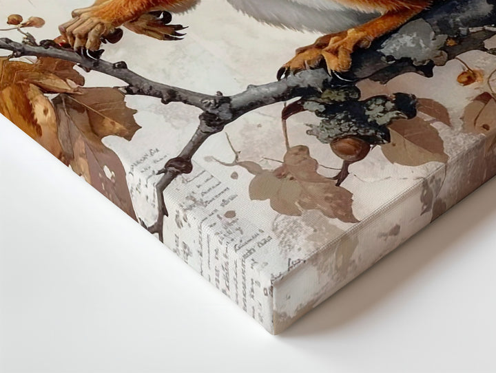 Autumn Squirrel on Branch Canvas – Watercolor Woodland Wildlife Art - Gifitto