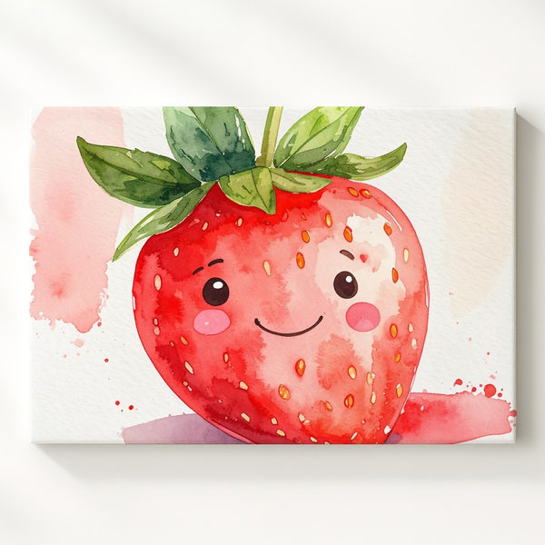 Cheerful Strawberry Canvas – Playful Watercolor Fruit Art - Gifitto