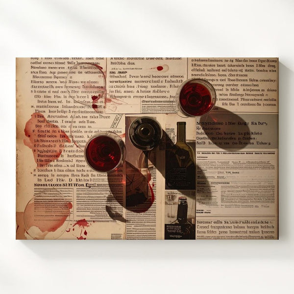 Wine-Stained Memories Canvas – Mixed Media Collage Art with Vintage Texture - Gifitto