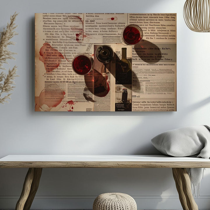 Wine-Stained Memories Canvas – Mixed Media Collage Art with Vintage Texture - Gifitto