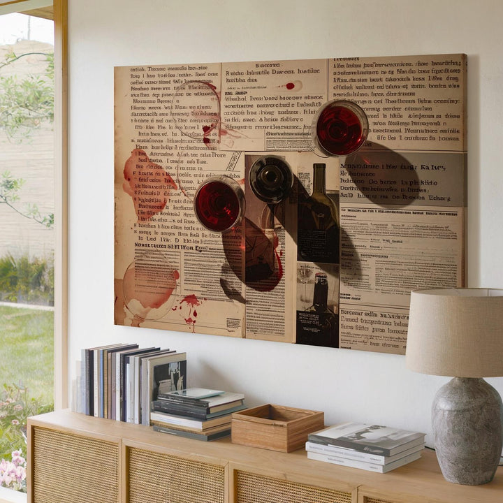 Wine-Stained Memories Canvas – Mixed Media Collage Art with Vintage Texture - Gifitto