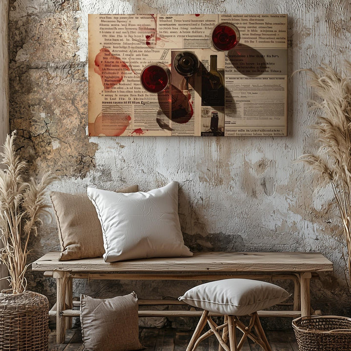 Wine-Stained Memories Canvas – Mixed Media Collage Art with Vintage Texture - Gifitto