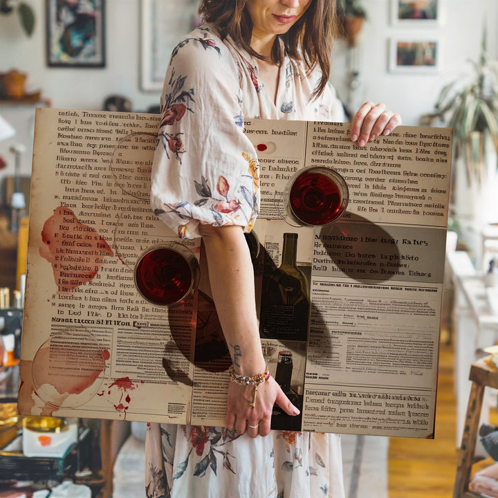Wine-Stained Memories Canvas – Mixed Media Collage Art with Vintage Texture - Gifitto