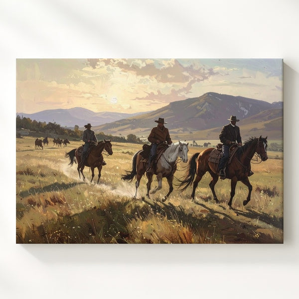 Rural Cowboy Ride Canvas – Peaceful Western Landscape Art - Gifitto