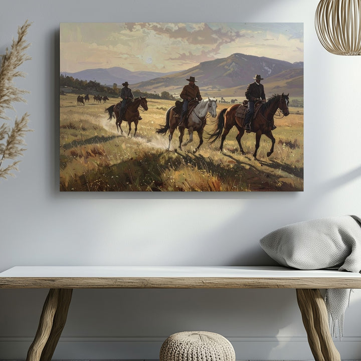 Rural Cowboy Ride Canvas – Peaceful Western Landscape Art - Gifitto