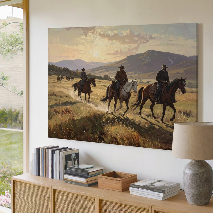 Rural Cowboy Ride Canvas – Peaceful Western Landscape Art - Gifitto