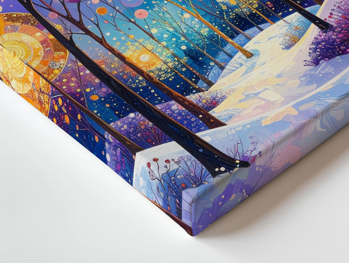 Enchanted Winter Forest Canvas – Magical Snowy Landscape with Glowing Orbs - Gifitto