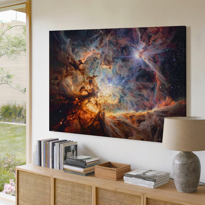 Chaotic Nebula Canvas – Golden Dust and Stellar Light in Turbulent Space - Gifitto