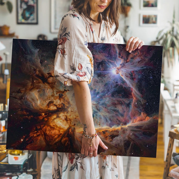 Chaotic Nebula Canvas – Golden Dust and Stellar Light in Turbulent Space - Gifitto