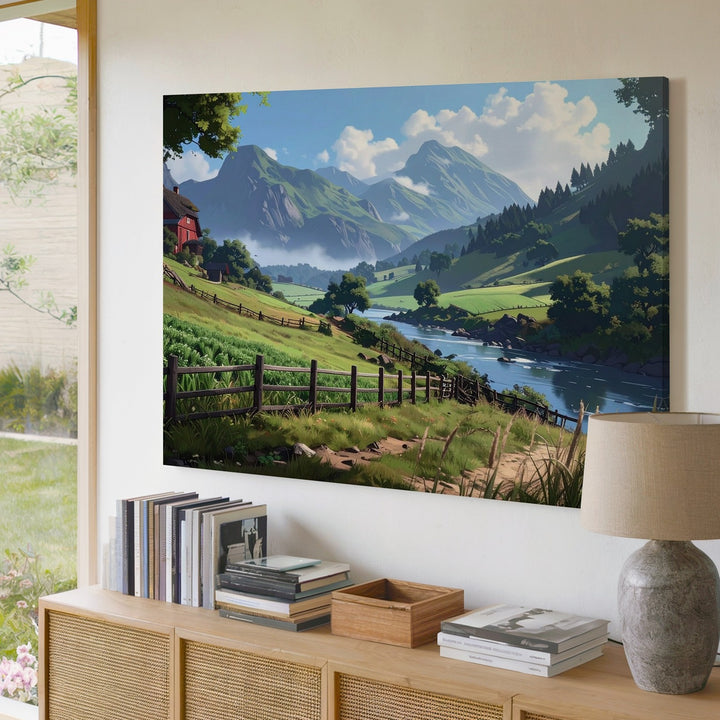 Idyllic Countryside Canvas – Peaceful Farmhouse Landscape Art - Gifitto