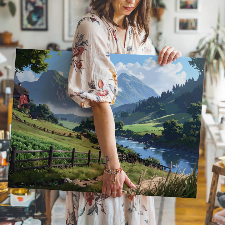 Idyllic Countryside Canvas – Peaceful Farmhouse Landscape Art - Gifitto