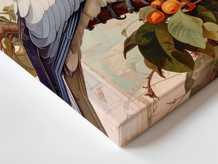 White Cockatiel on Branch Canvas – Vintage Botanical Bird Art - Gifitto