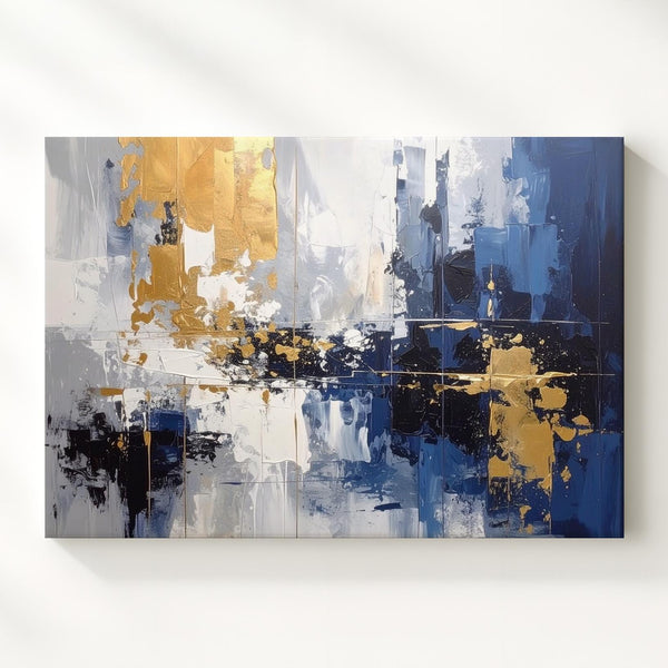 Urban Reflection Canvas – Modern Abstract Cityscape in Navy, Gray & Mustard - Gifitto