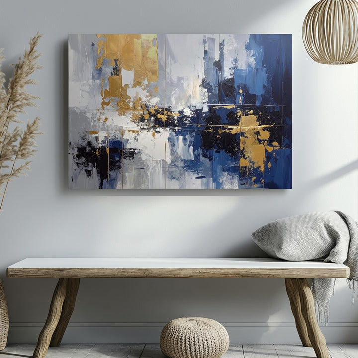 Urban Reflection Canvas – Modern Abstract Cityscape in Navy, Gray & Mustard - Gifitto