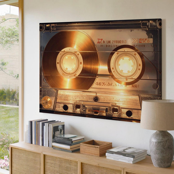 Glowing Mixtape Canvas – Retro Cassette Tape with Warm Vintage Light - Gifitto