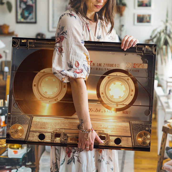 Glowing Mixtape Canvas – Retro Cassette Tape with Warm Vintage Light - Gifitto